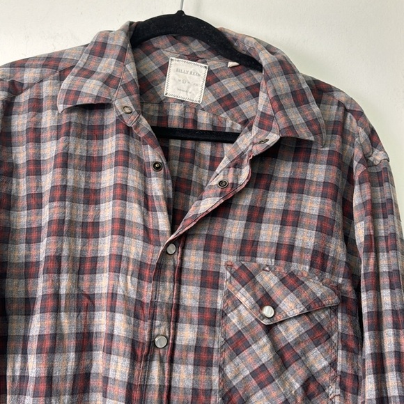 Billy Reid Men's Red Pearl Snap Plaid Western Button Down Size Large - Picture 2 of 7